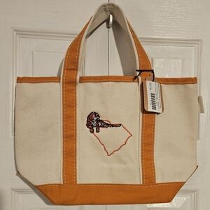 Canvas Tote with Orange Trim and Embroidered Tiger Accent